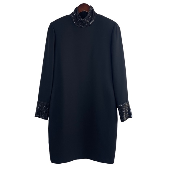 Vintage Linda Allard Ellen Tracy Embellished Sequin Beaded Black Cocktail Dress - Picture 3 of 12